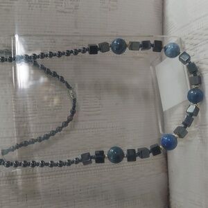Hematite & Blue Lapis Cubes Beaded Shape Strand Necklace